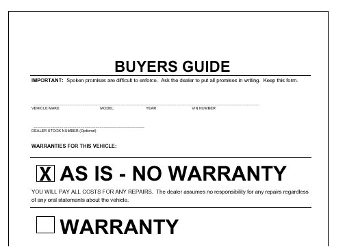 Buying a car as is no warranty