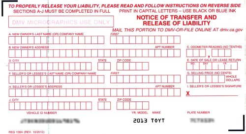 California NRL Notice of Transfer Release of Liability